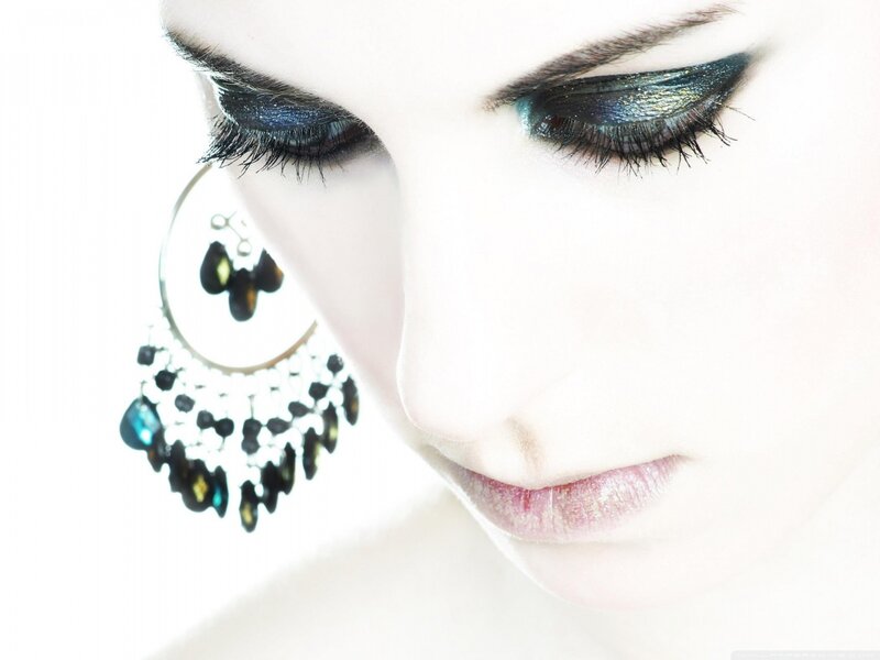Woman with Dramatic Makeup — White, Photograph, Earring, Eye Shadow