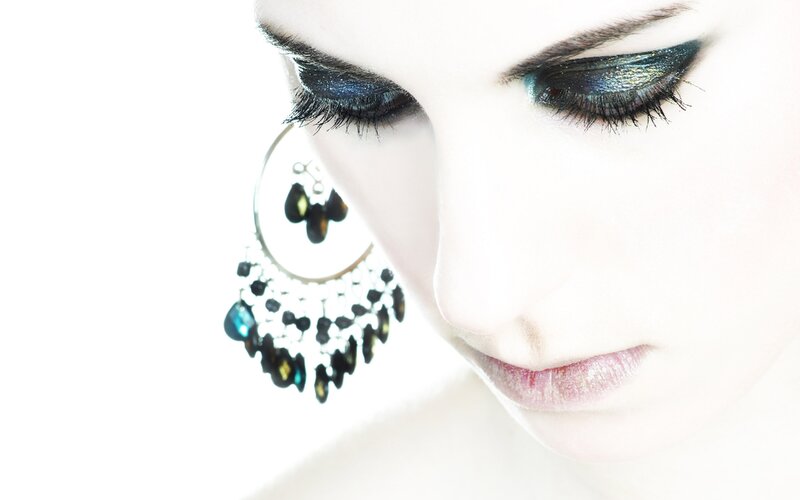 Woman with Dramatic Makeup — White, Photograph, Earring, Eyeliner