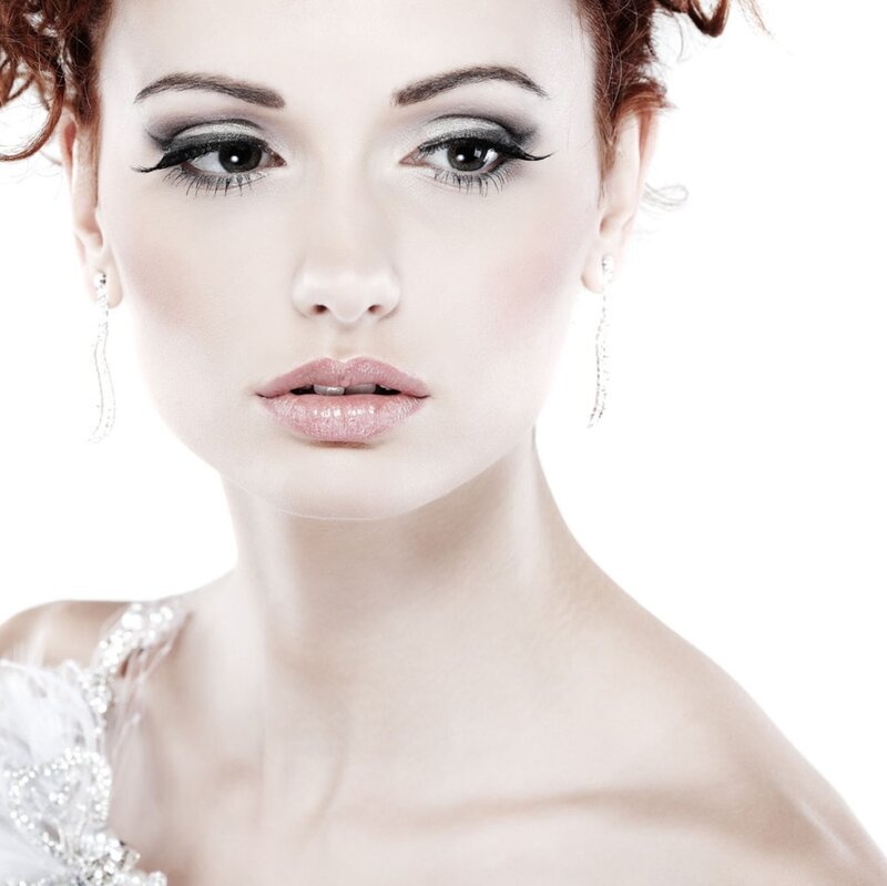 Woman with Dramatic Makeup — White, Photograph, Earrings