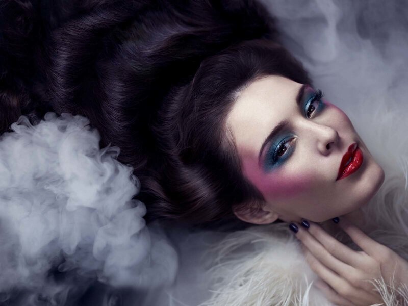 Woman with Dramatic Makeup — White, Photograph, Smoke