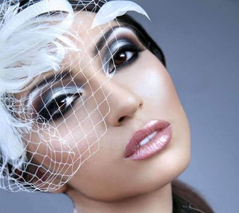 Woman with Dramatic Makeup — White, Photograph, Veil