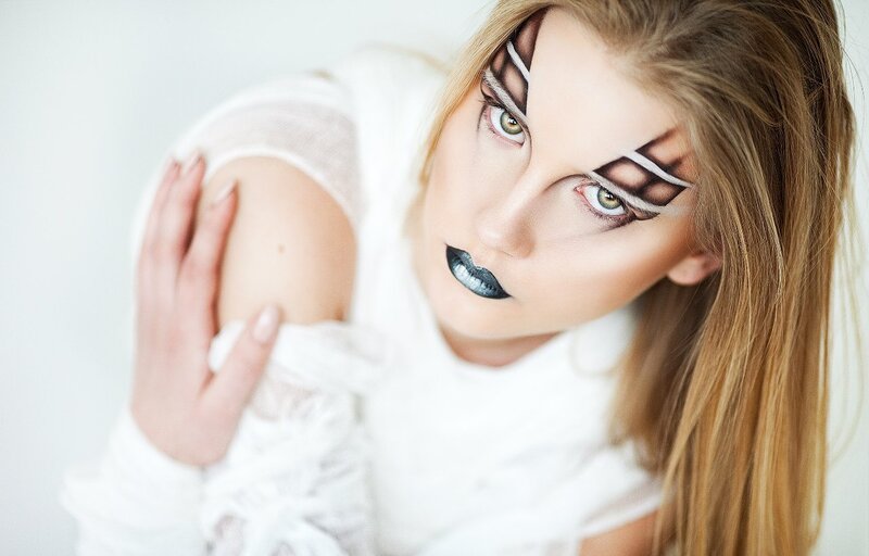 Woman with Dramatic Makeup — White, Photograph, White Shirt