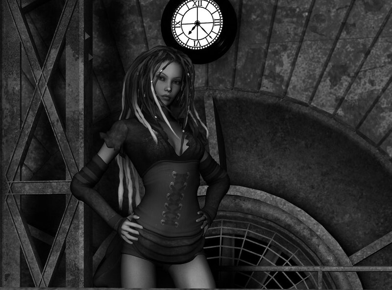 Woman with Dreadlocks — Black, Dramatic, 3d Render