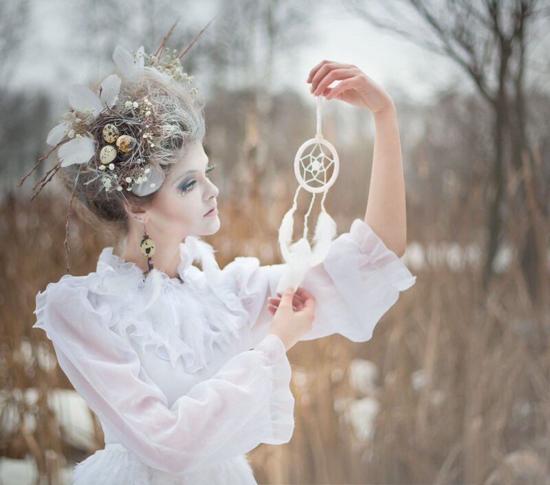 Woman with Dreamcatcher — White