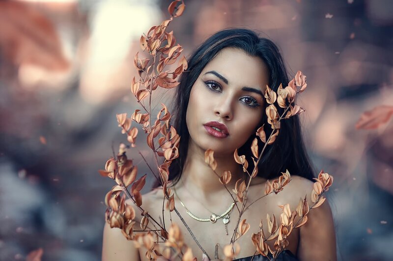 Woman with Dried Plants — Brown
