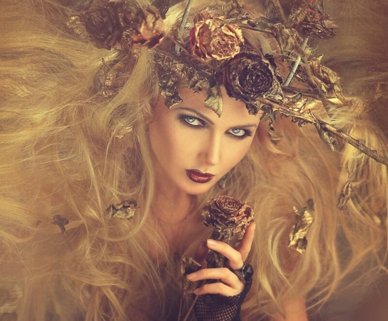 Woman with Dried Roses