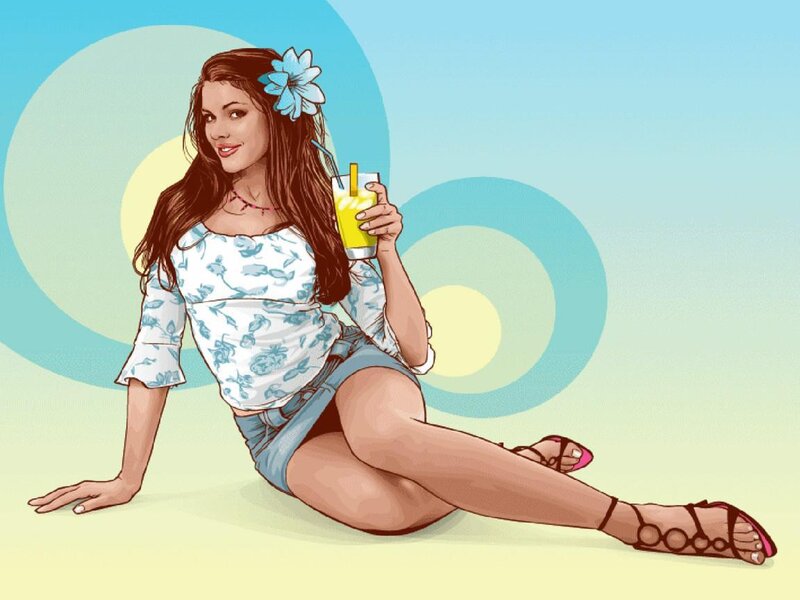 woman with drink and flower