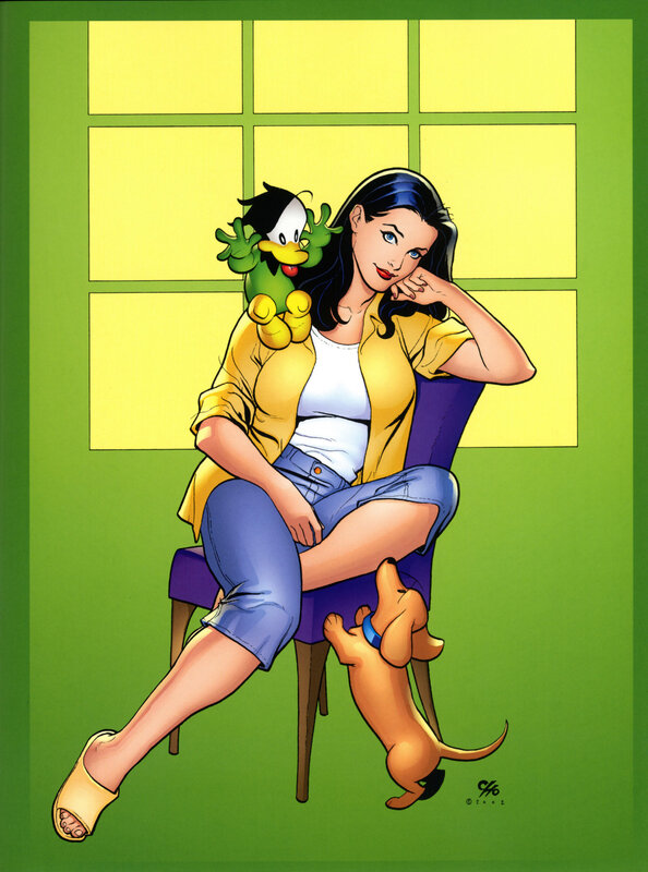 Woman with duck and dog