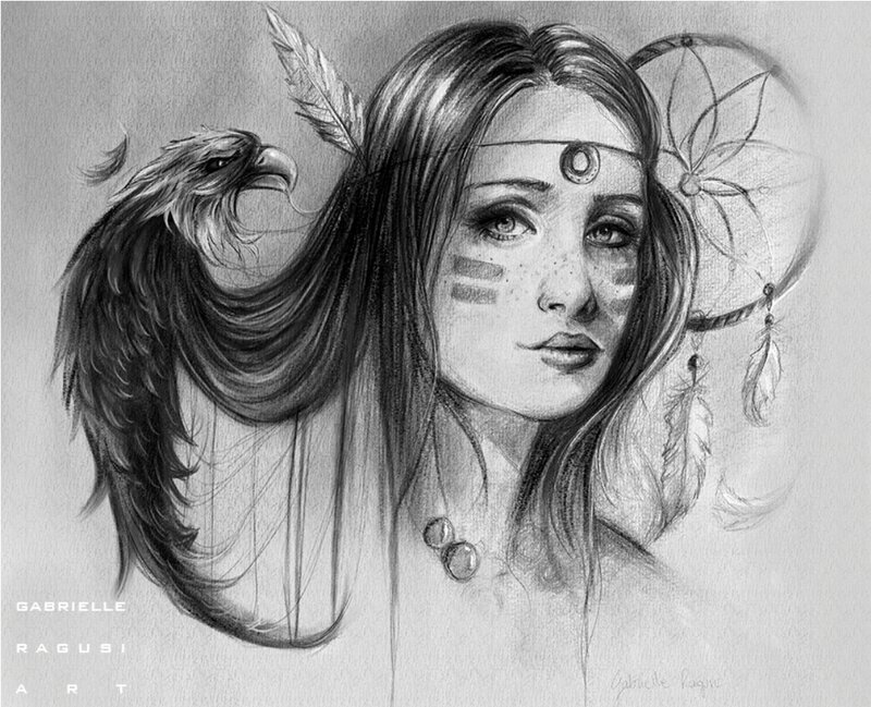 Woman with Eagle and Dreamcatcher