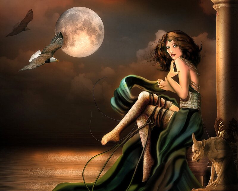Woman with Eagle and Moon