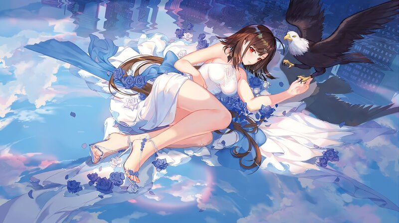 Woman with Eagle — Blue, Serene