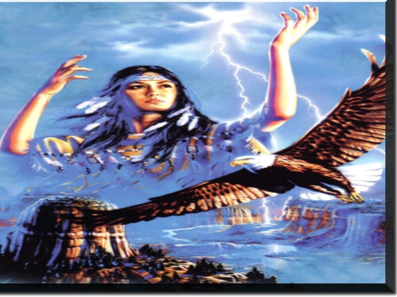 Woman with Eagle — Blue