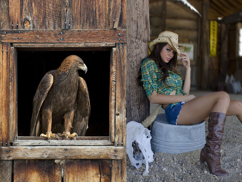 Woman with Eagle — Brown, Rural