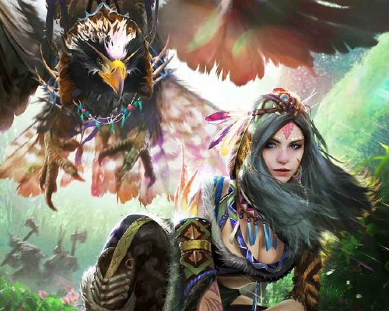 Woman with Eagle Companion