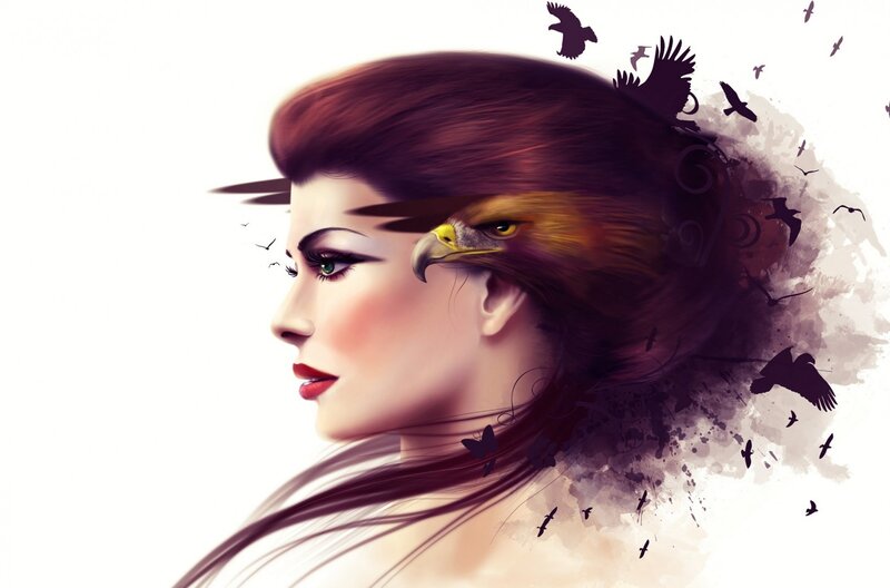 Woman with Eagle Head — White