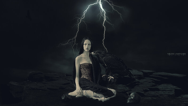 Woman with Eagle on Rock