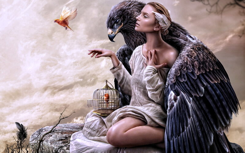Woman with Eagle Wings — Beige