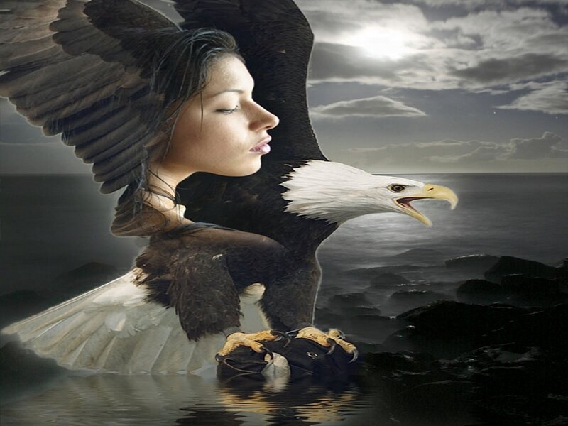 Woman with Eagle Wings — Gray, Dramatic