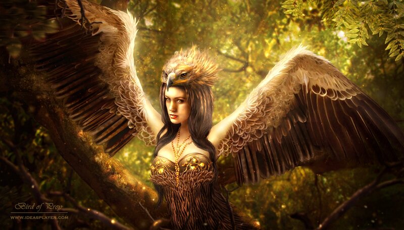 Woman with Eagle Wings — Green, Dramatic