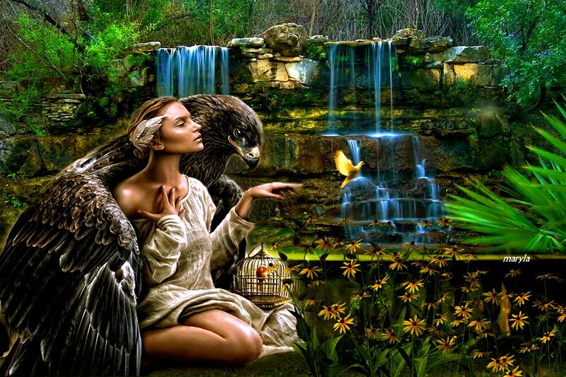 Woman with Eagle Wings — Green