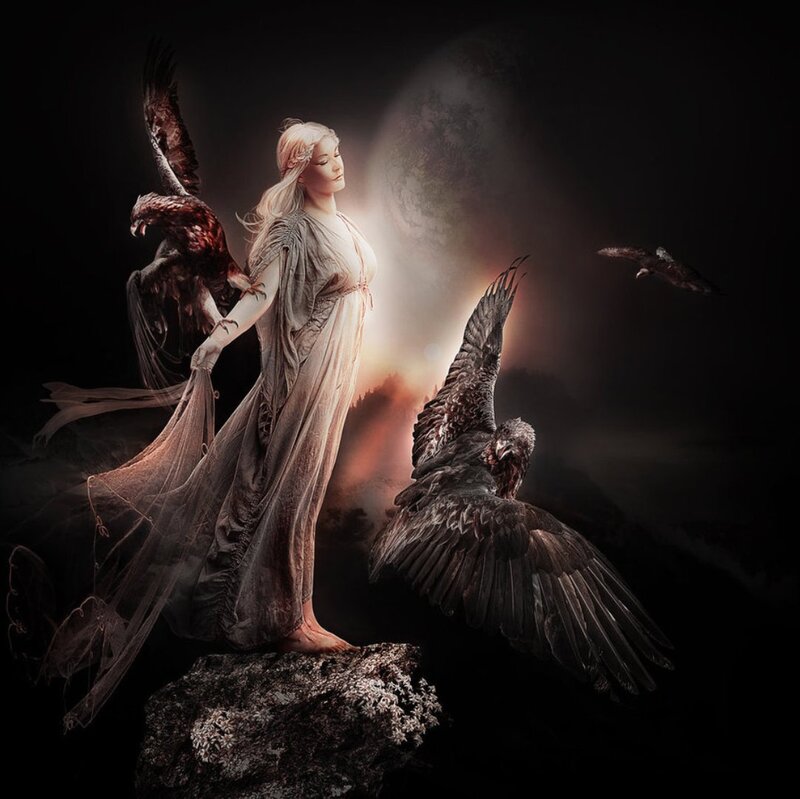 Woman with Eagles — Black