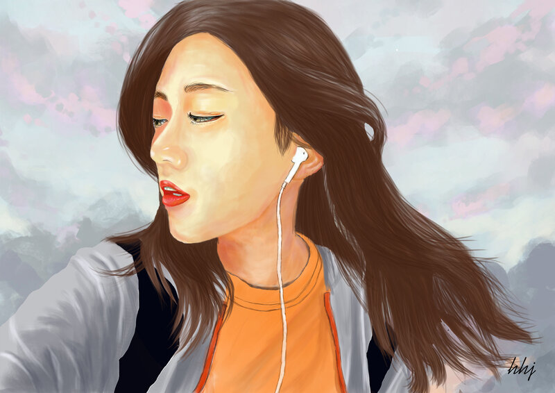 Woman with Earbuds — Brown