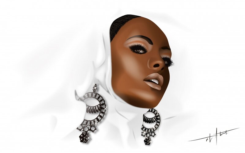 Woman with Earrings — Brown, Dramatic