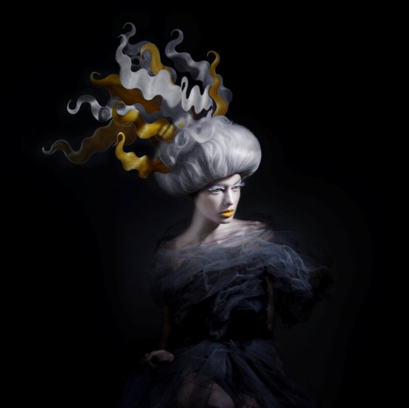 Woman with Elaborate Hairstyle — Black, Dramatic, Night