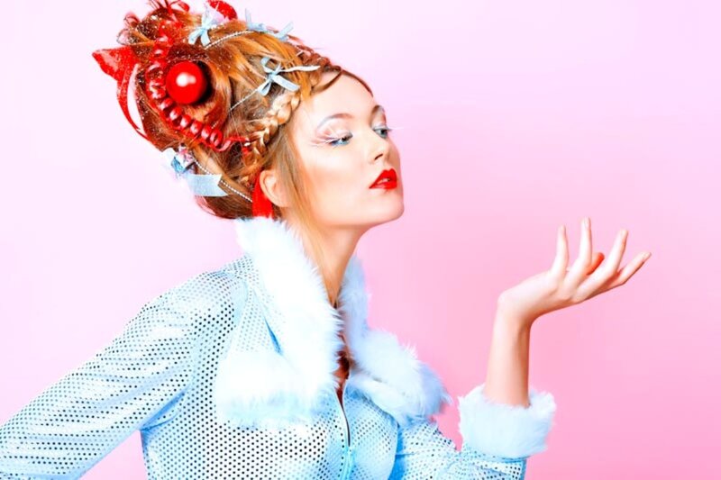 Woman with Elaborate Hairstyle — Pink