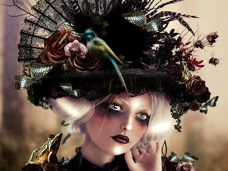 Woman with Elaborate Hat — Black