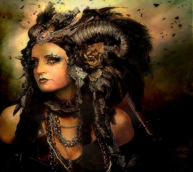 Woman with Elaborate Headdress — Black
