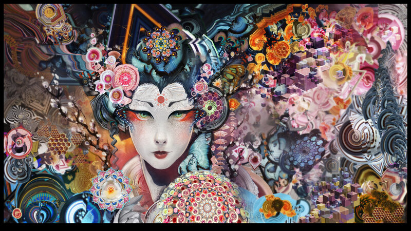 Woman with Elaborate Headdress — Blue