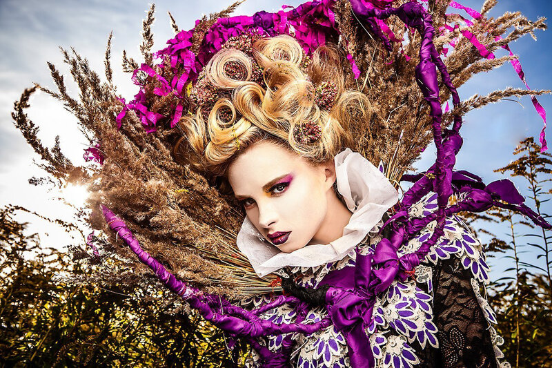 Woman with Elaborate Headdress — Purple, Dramatic