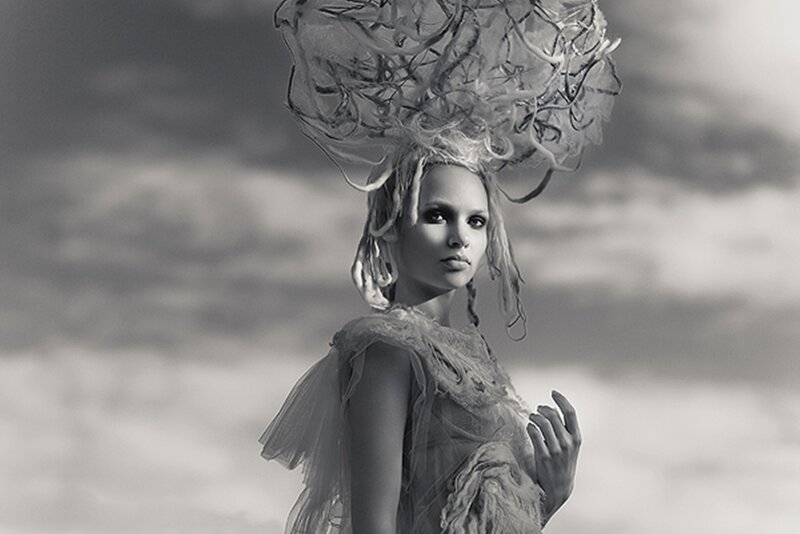Woman with Elaborate Headpiece — Black