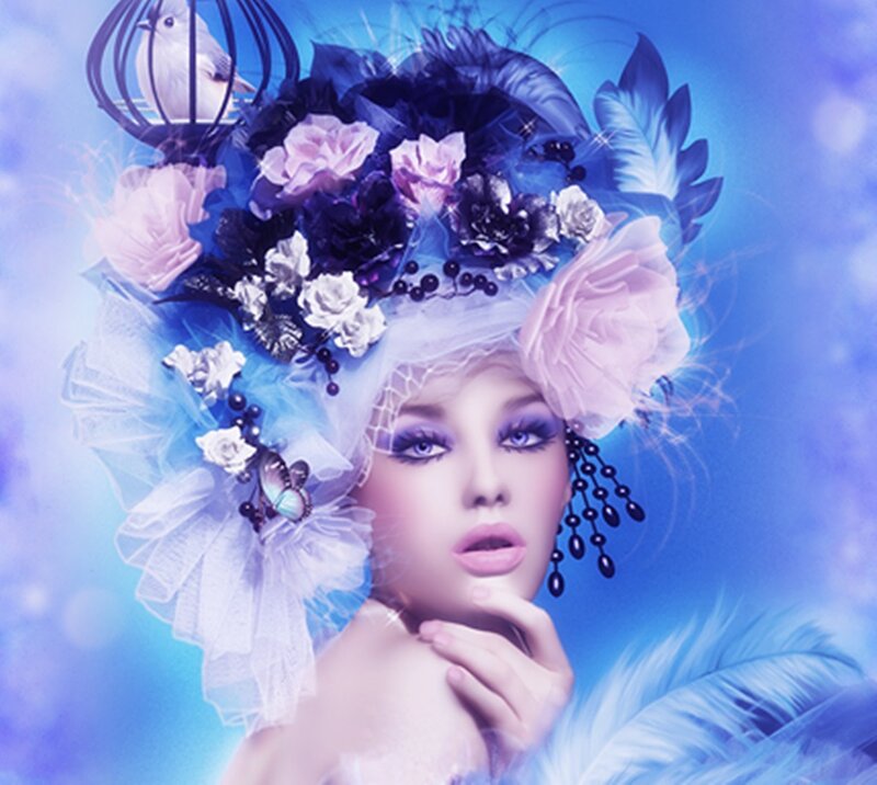 Woman with Elaborate Headpiece — Blue