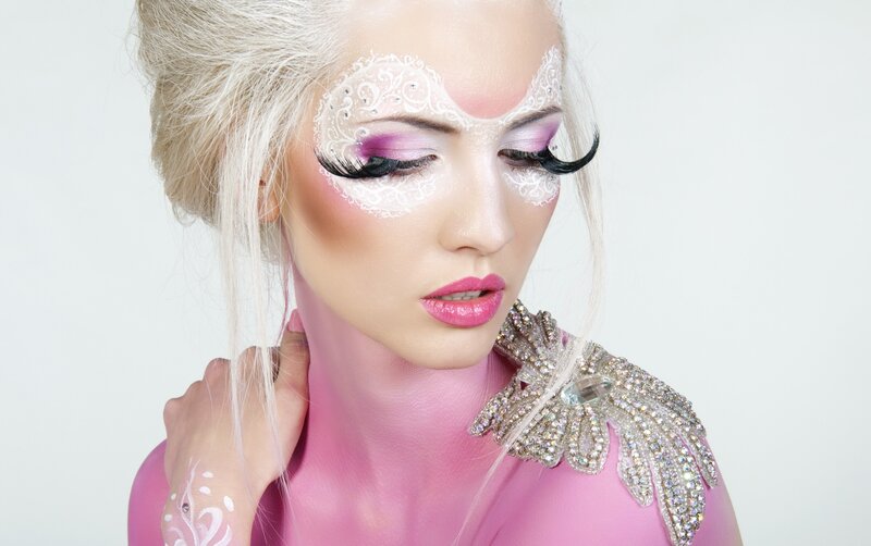 Woman with Elaborate Makeup — Pink