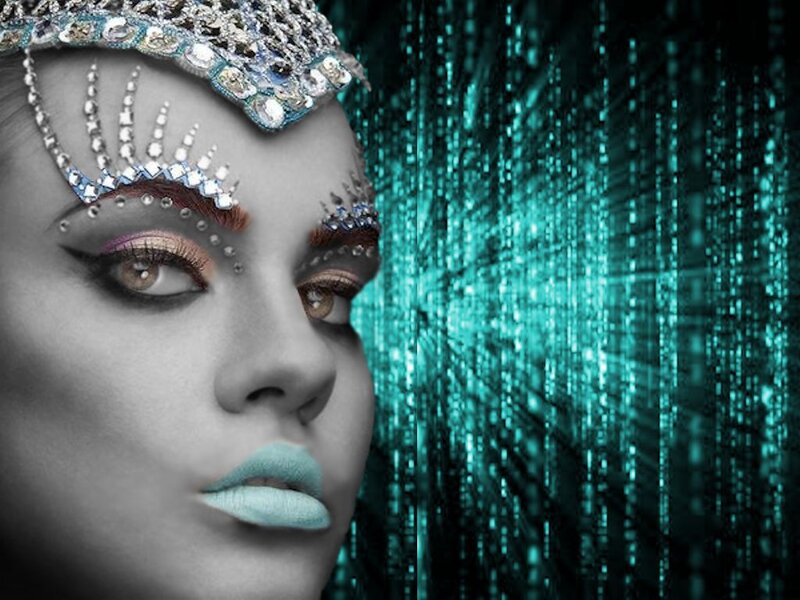 Woman with Elaborate Makeup — Teal