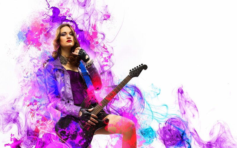 Woman with Electric Guitar — Purple