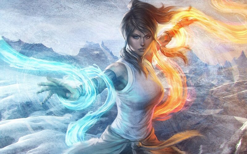 Woman with Elemental Powers — Blue, Dramatic, Digital Art, Fire