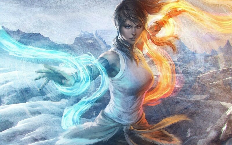 Woman with Elemental Powers — Blue, Dramatic, Digital Art