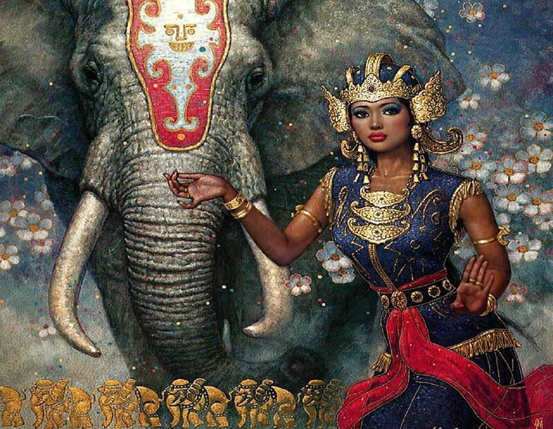 Woman with Elephant — Blue