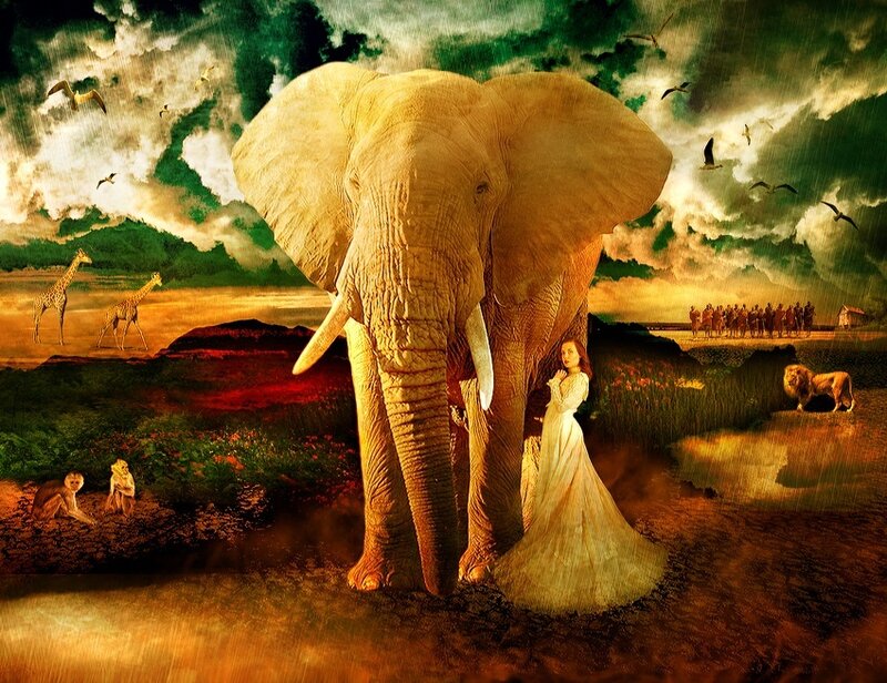Woman with Elephant — Gold