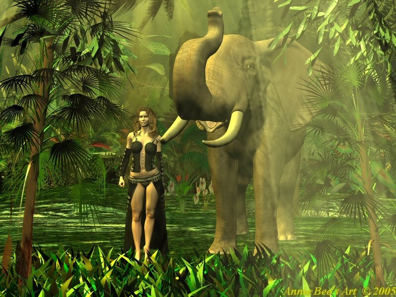 Woman with Elephant — Green