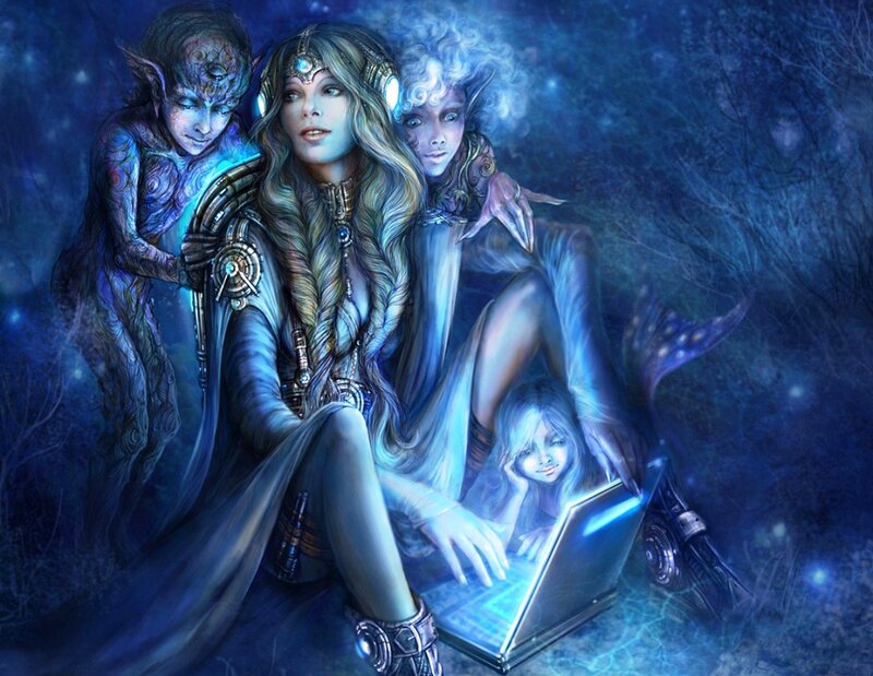 Woman with Elves Using Laptop