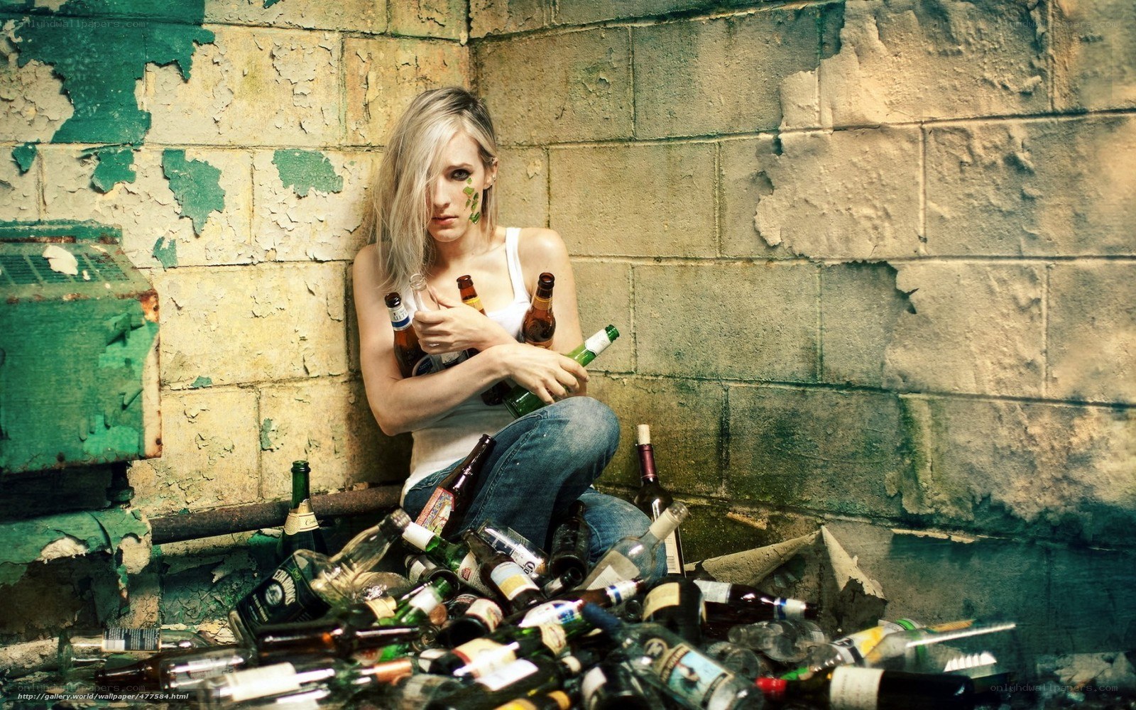 woman with empty bottles