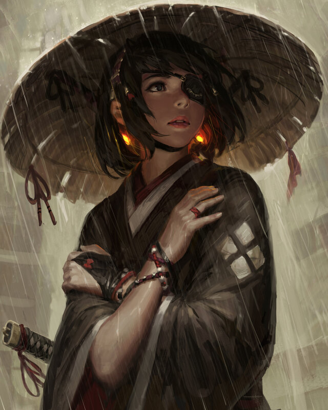 Woman with Eye Patch — Brown, Dramatic