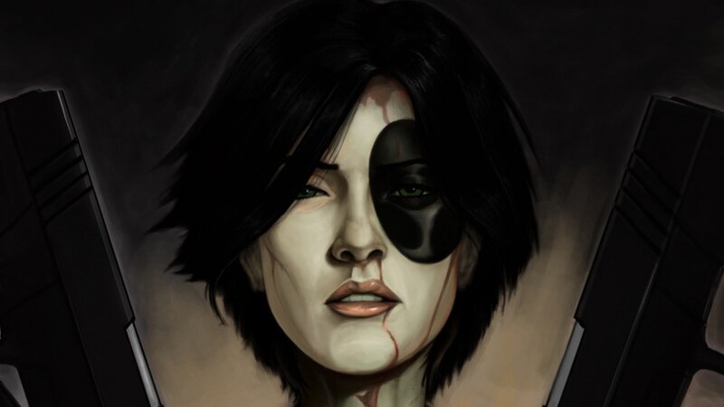 woman with eyepatch and blood