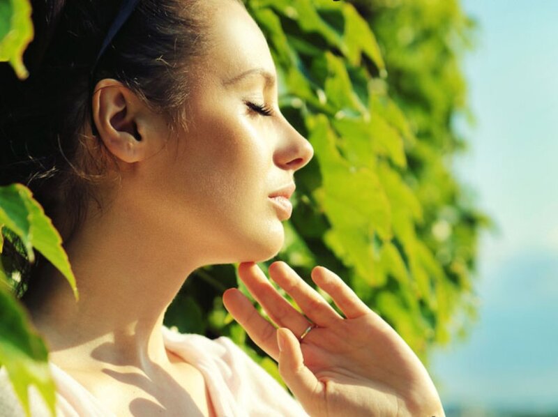 Woman with Eyes Closed — Green