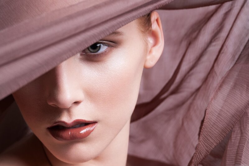 Woman with Fabric over Face — Pink