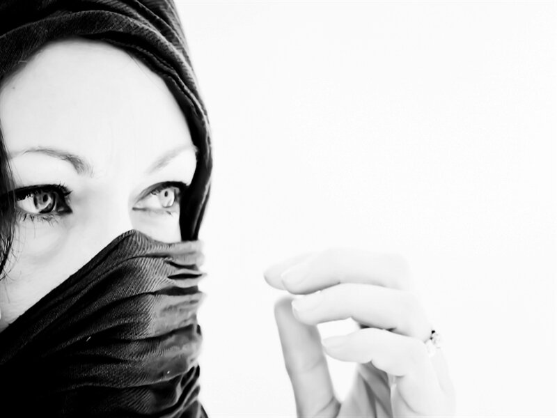 Woman with Face Covering — Black